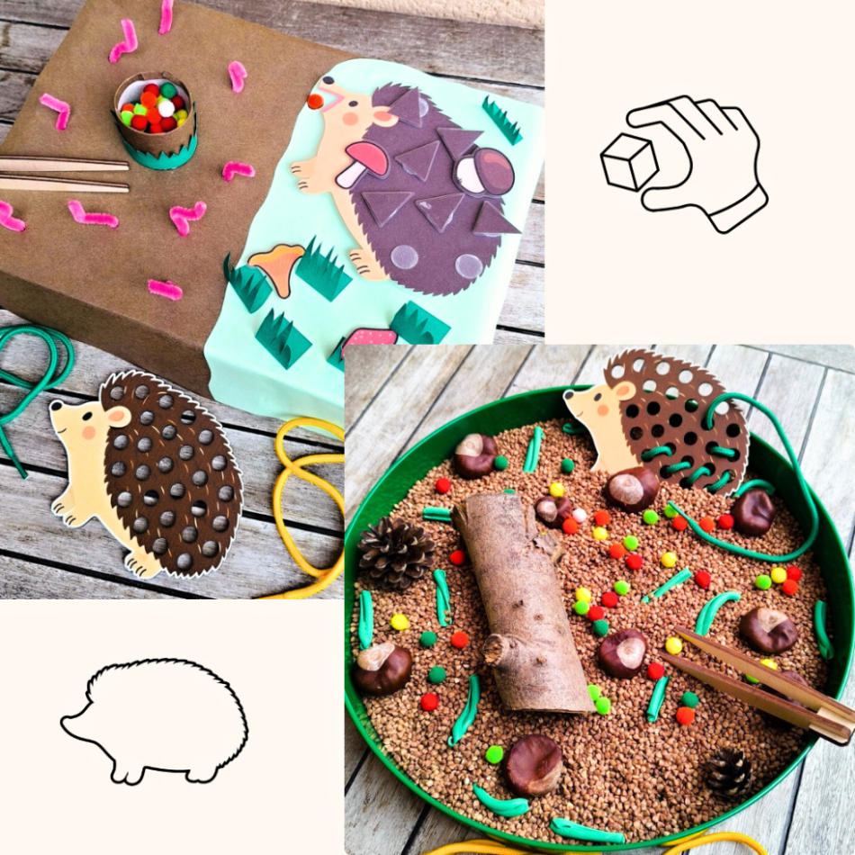 Ježek aktivity pro děti podzim sensory smyslohraní bambulky jemná motorika-2